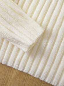 SHEIN Tween Girl Turtleneck Ribbed Knit Sweater & Pleated Skirt - Apricot - View 6