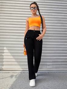 Pantalones Vaqueros Acampanados Bootcut De Mujer Con Múltiples Bolsillos Estilo De Trabajo Elásticos De - Negro - Ver 6