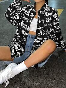 SHEIN Coolane Letter Graphic Drop Shoulder Shirt - Multicolor - View 4