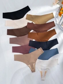 12packs Solid Simple Sexy Thongs - Multicolor - View 2