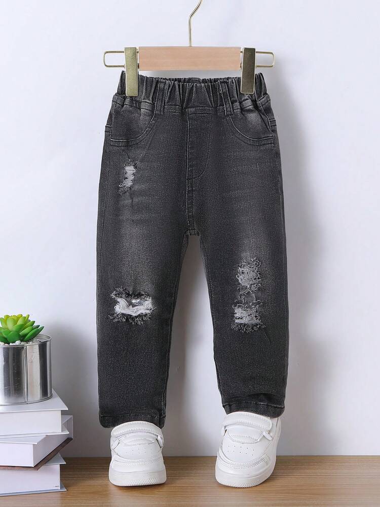 Baby Girl Elastic Waist Ripped Jeans