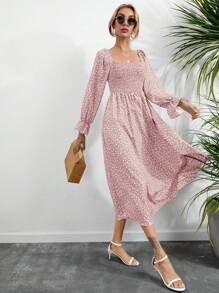 SHEIN VCAY 碎花方領荷葉袖洋裝 - 粉色 - 查看 7