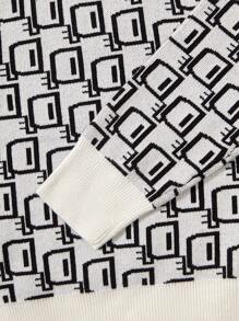 SHEIN Young Boy Allover Letter Pattern Sweater - White - View 6