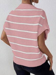 SHEIN Essnce 條紋圖案蝙蝠袖針織上衣 - 淺粉色 - 查看 2