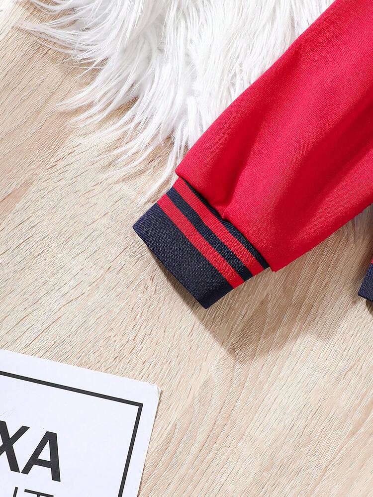 Tween Girl Letter Patched Striped Trim Hooded Jacket & Sweatpants