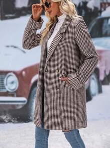 SHEIN Clasi 千鳥格印花雙排釦花呢外套 - 咖啡棕 - 查看 7
