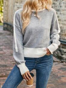 SHEIN LUNE Two Tone Drop Shoulder Sweater - Multicolor - View 4