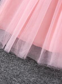 SHEIN Chica Joven Vestido con lentejuelas con estampado bajo con malla - Rosa - Ver 4