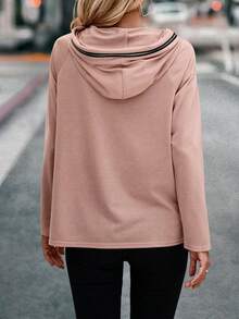 SHEIN LUNE 拉鏈細節插肩袖連帽衫 - 粉色 - 查看 2