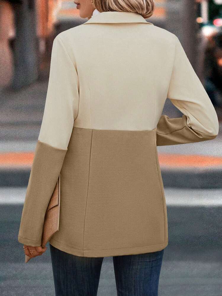 Two Tone Lapel Neck Open Front Blazer Fall Cloth For Women