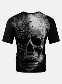 Manfinity LEGND Camiseta de manga corta con estampado de calavera gótico para hombres, regalo para el novio, para salir, camisetas con calavera para hombres, camiseta estampada en 3D para hombres, camisetas gráficas negras para hombres - Negro - Ver 2