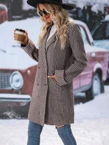 SHEIN Clasi 千鳥格印花雙排釦花呢外套 - 咖啡棕 - 查看 4
