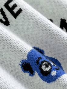 SHEIN Young Boy Bear & Letter Pattern Contrast Trim Sweater - White - View 4