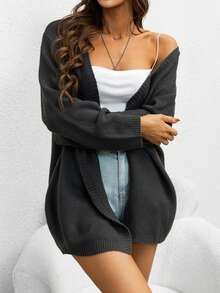 AAmilife 1pc Solid Casual Design Cardigan - Dark Grey - View 7