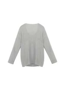 Chất rắn Thả vai Áo len - Xám - Xem 2