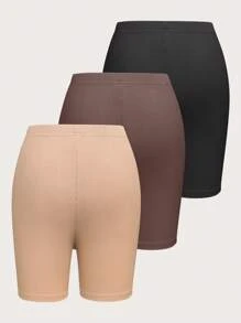 SHEIN Unity 3 piezas Shorts biker unicolor tejido de canalé - Multicolor - Ver 2