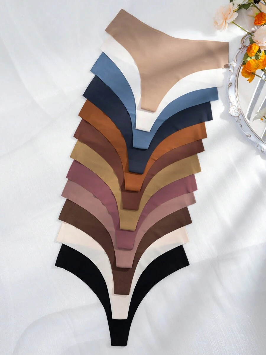 12packs Solid Simple Sexy Thongs - Multicolor - View 1
