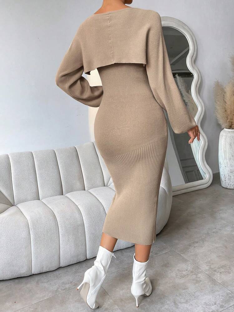 Cut Out Front Split Thigh Sweater Dress & Bolero