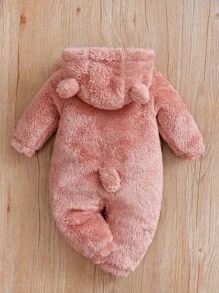 H HIBOBI 嬰兒男女通用冬季保暖長袖可愛3D熊耳連體褲 (帽內襯無定位) - 粉色 - 查看 2