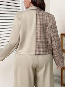 SHEIN Essnce 大碼格紋印花雙排釦西裝外套 - 彩色 - 查看 2