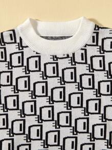 SHEIN Young Boy Allover Letter Pattern Sweater - White - View 5