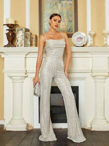 Missord 垂坠领亮片吊带优雅连身裤 - 杏色 - 查看 5