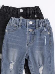 Baby Girls Basic Casual 2pcs Elastic Jeans With Raw Hem