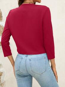 SHEIN Clasi 素色開門襟短夾克 - 酒紅色 - 查看 2