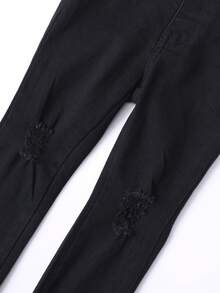 Young Girl Solid Ripped Straight Leg Jeans - Black - View 7