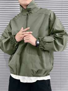 Manfinity Homme Men Half Zip Stand Collar Jacket - Army Green - View 4