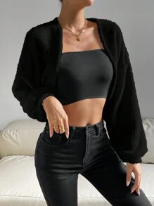SHEIN Essnce 1pc Drop Shoulder Open Front Crop Fuzzy Jacket