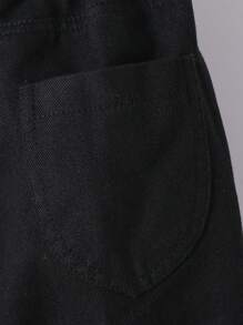 SHEIN Young Girl Casual Boho Holiday White Paperback Waist Flat Pockets Mom Jeans With Button Front , Girls Daily OOTD Outfits Summer Holiday - Black - View 5