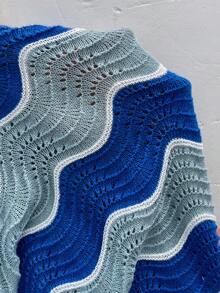 Flirla 大碼波浪條紋圖案落肩袖套頭毛衣 - 彩色 - 查看 6