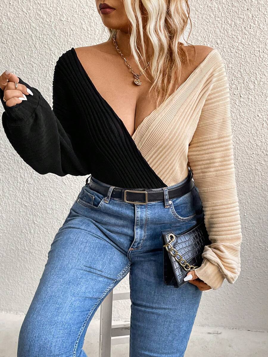 Celure Hơn Hai âm Cổ Lao Tay áo lồng đèn Áo liền quần chặt - Nhiều màu - Xem 1