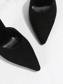 女性鏤空尖頭細跟高跟鞋單鞋帶綁帶細節 - 黑色 - 查看 5