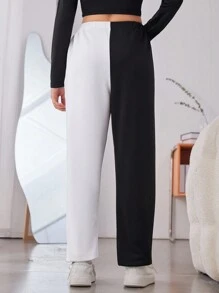 Chica adolescente Pantalones deportivos de dos tonos con estampado de letra japonesa y figura