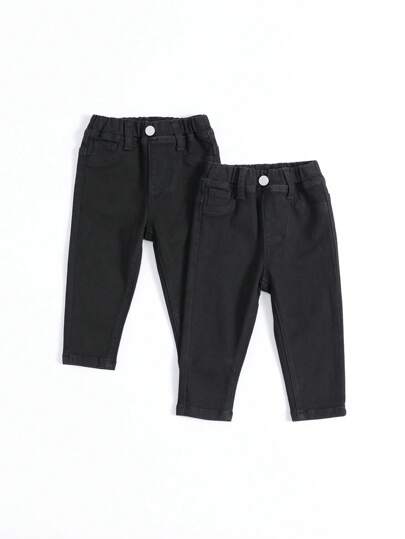 Baby Girl 2pcs Solid Single Button Jeans