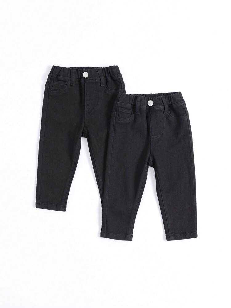 Baby Girl 2pcs Solid Single Button Jeans