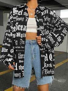 SHEIN Coolane Letter Graphic Drop Shoulder Shirt - Multicolor - View 6