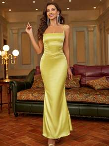 PARTHEA Mermaid Hem Satin Cami Dress - Yellow - View 4
