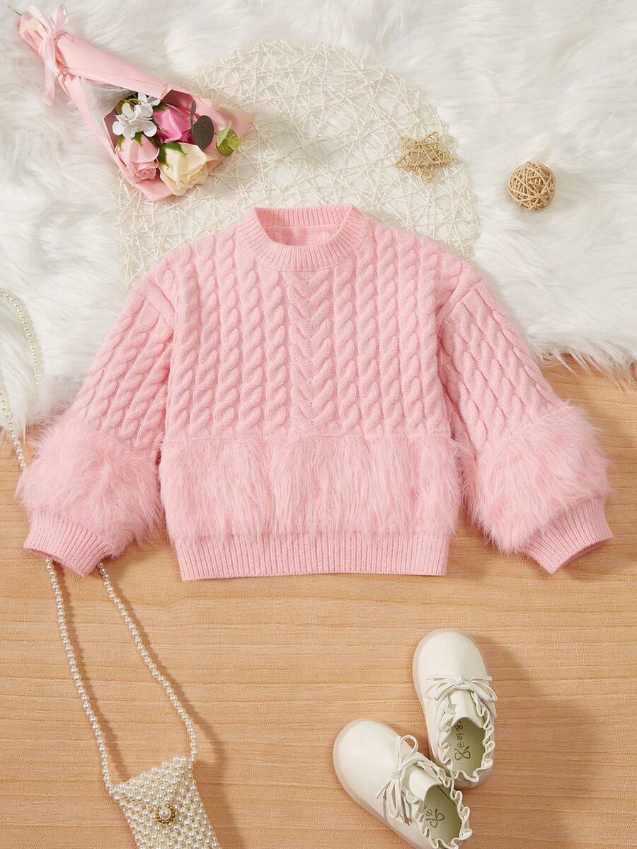 SHEIN Jersey jóven en contraste de peluche tejido de cable