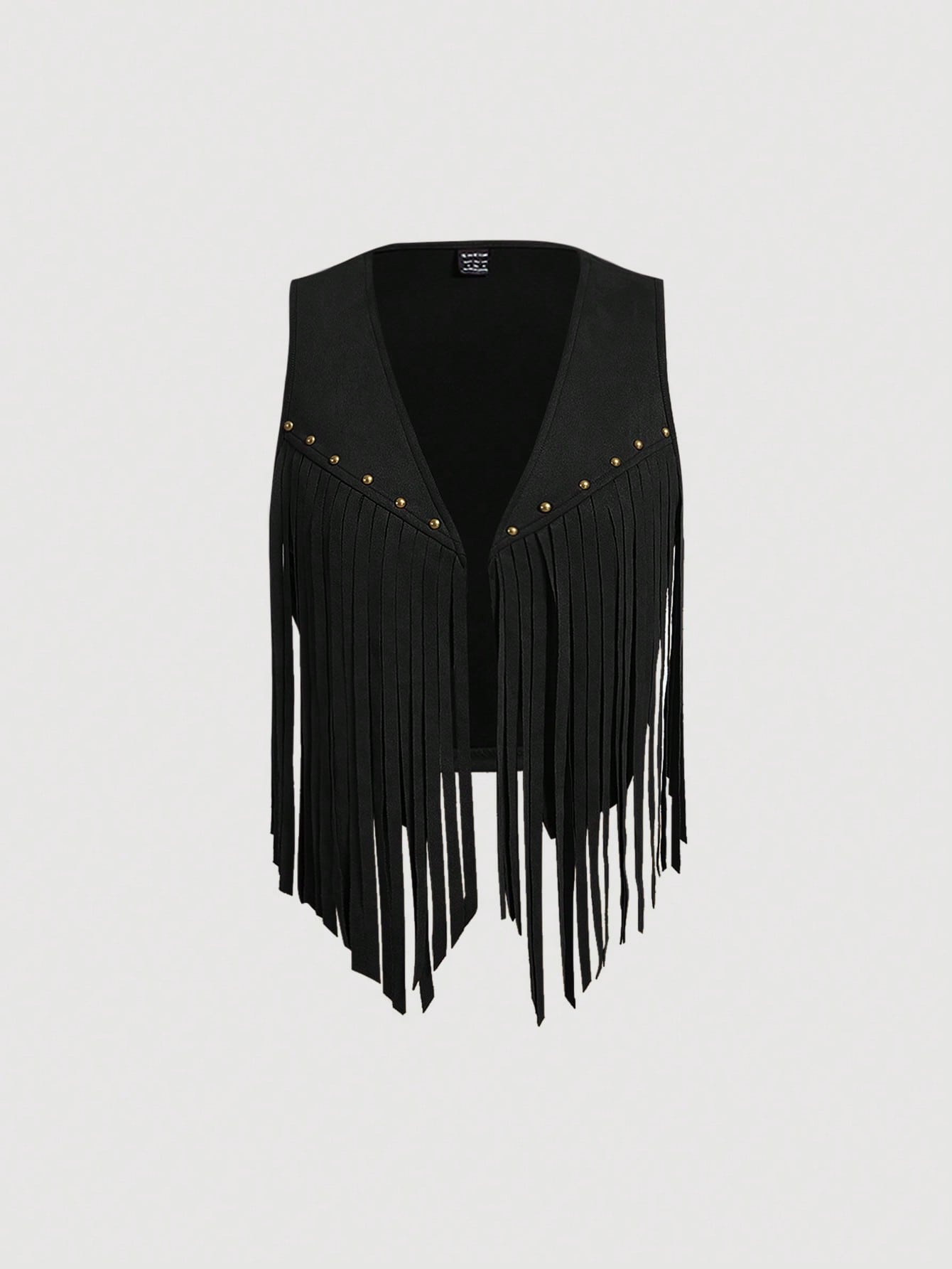 SHEIN MOD Studded Detail Fringe Trim Fringe Hem Vest Jacket SHEIN USA
