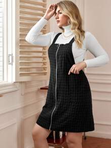SHEIN Franclia Plus Plaid Print Zip Up Overall Dress Without Sweater - Multicolor - View 3