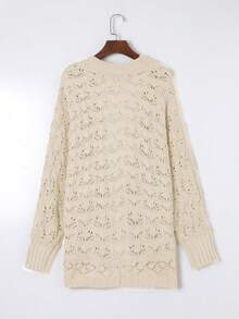 Plus Size Pointelle Knit Batwing Sleeve Cardigan - Apricot - View 6