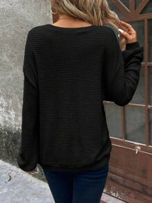 SHEIN Clasi 素色落肩袖運動衫 - 黑色 - 查看 2