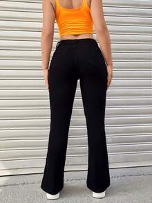 Pantalones Vaqueros Acampanados Bootcut De Mujer Con Múltiples Bolsillos Estilo De Trabajo Elásticos De - Negro - Ver 2