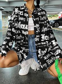 SHEIN Coolane Letter Graphic Drop Shoulder Shirt - Multicolor - View 1