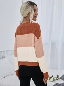 Chiquease Color Block Drop Shoulder Knit Pullover Fall Winter Sweater - Multicolor - View 2