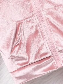 SHEIN 女嬰字母刺繡絲絨連帽衫&吊帶上衣&喇叭褲 - 粉色 - 查看 6