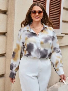 SHEIN Essnce 大碼紮染前紐扣襯衫 - 彩色 - 查看 5